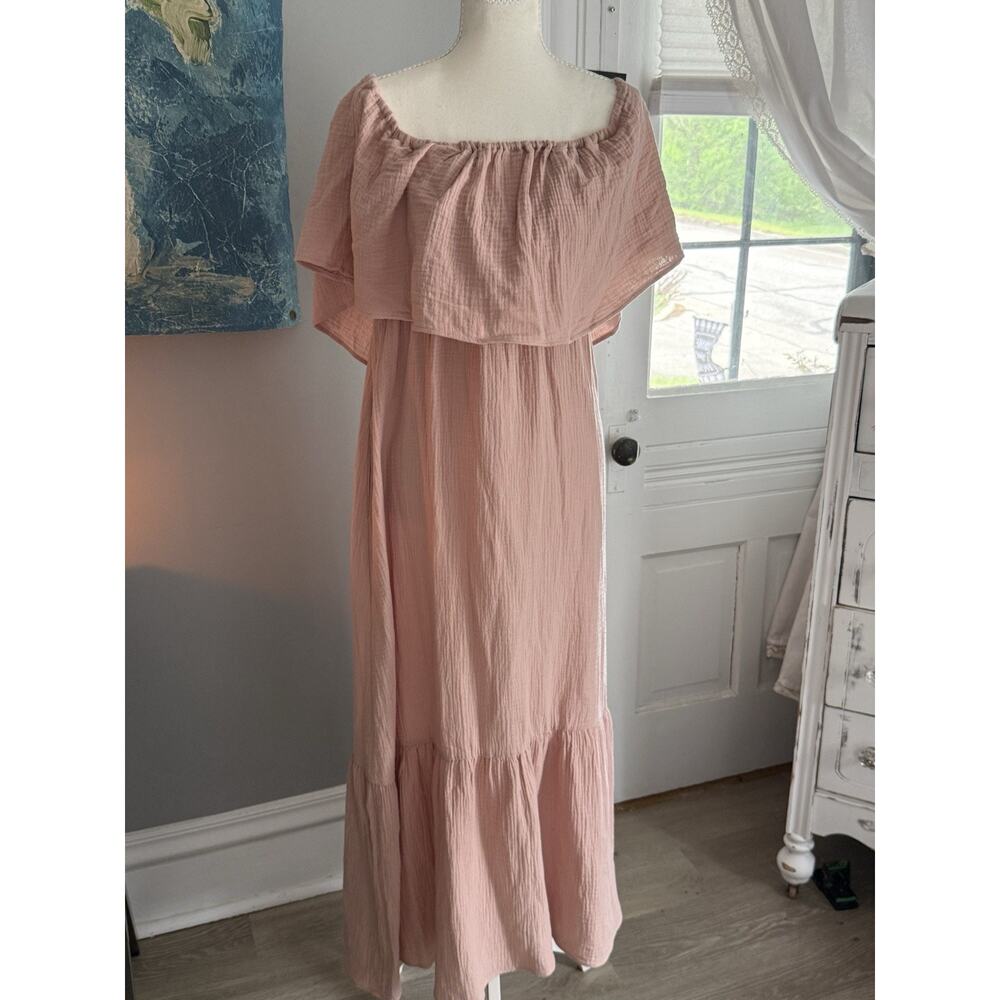 Worth Collective maxi Dress, Large Pink off Shoulder, Boho Gauze cottage Core - Picture 2 of 5